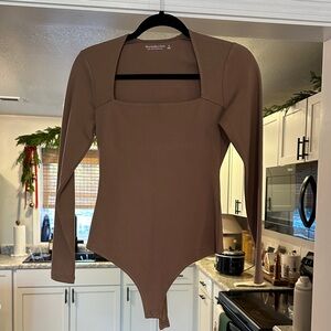 Abercrombie & Fitch Taupe Long Sleeve Bodysuit